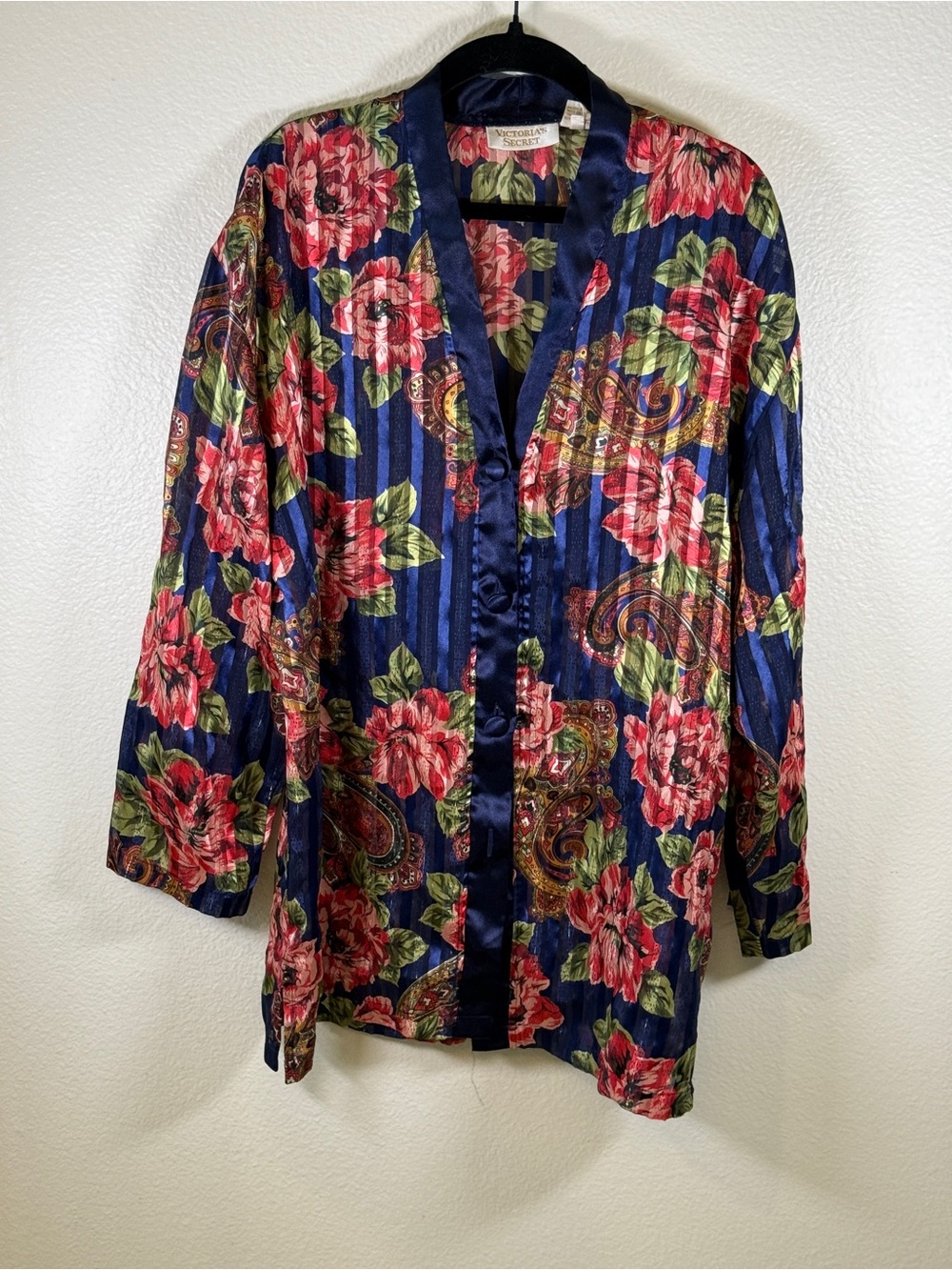Victoria's Secret Navy Satin Floral Open-Front Tunic